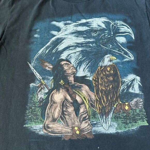 Vintage Fruit Of The Loom Native American & Eagle Graphic T-Shirt Black M - Picture 6 of 9